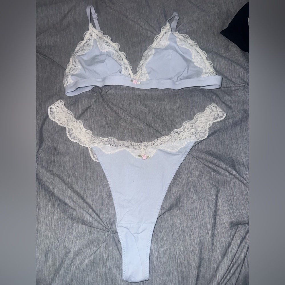 Primark Light Blue Cotton Laced Lingerie Set - Large 10/12